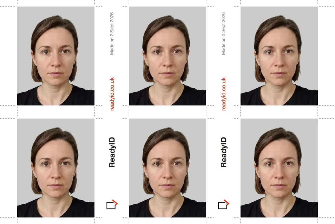 A 6 by 4 inch sheet carrying six copies of the finished photo, with cut guides between them
